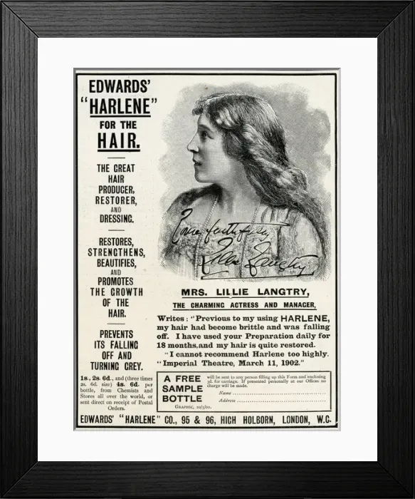 Framed Print : Advert for Edwards Harlene hair product 1902 Framed Print : Advert for Edwards Harlene hair product 1902