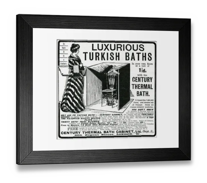 Framed Print : Advert for Luxurious thermal bath cabinet 1902 Framed Print : Advert for Luxurious thermal bath cabinet 1902