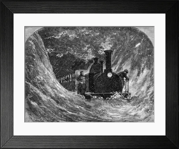 Framed Print : A night train stopped by a snow drift Framed Print : A night train stopped by a snow drift