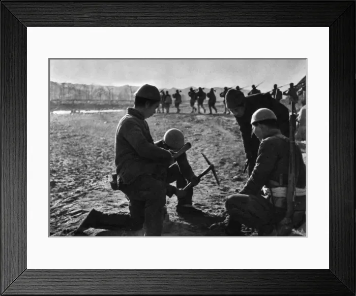 Framed Print : Communist China - civilians laying a landmine Framed Print : Communist China - civilians laying a landmine