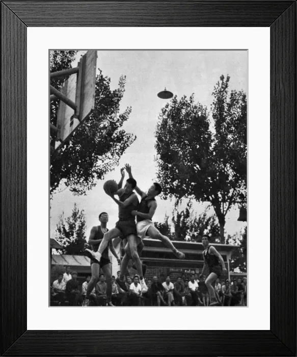 Framed Print : Communist China - workers playing basketball Framed Print : Communist China - workers playing basketball