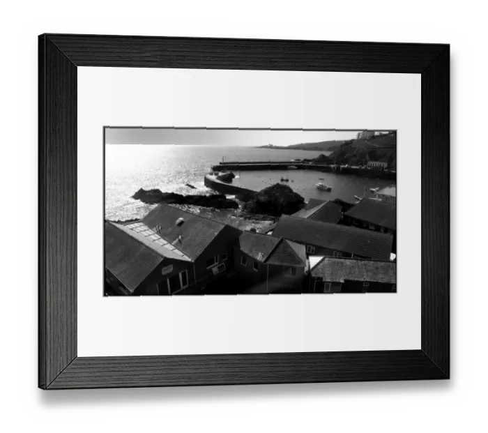 Framed Print : Mevagissey Harbour, Cornwall with rooftops Framed Print : Mevagissey Harbour, Cornwall with rooftops