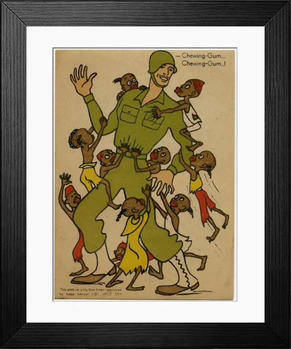 Framed Print : WW2 Humour - An American G. I. is mobbed by African Children Framed Print : WW2 Humour - An American G. I. is mobbed by African Children