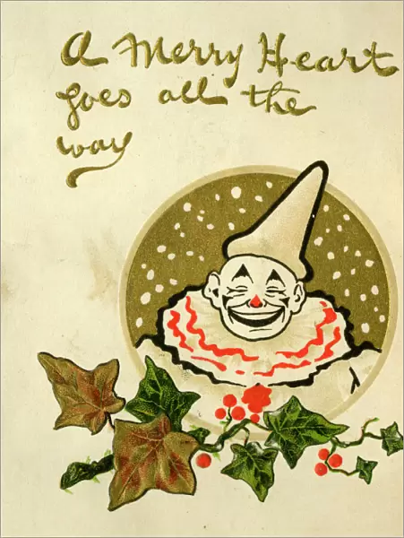 Christmas card, clown in snow