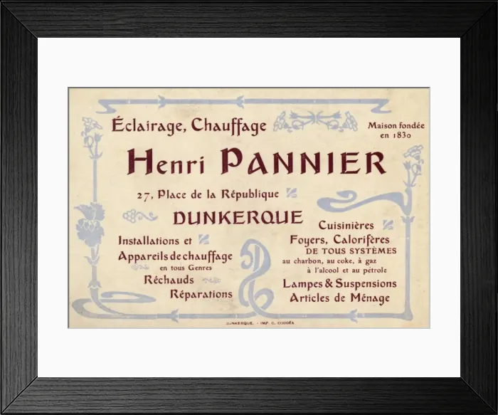 Framed Print : Advertising trade card, Henri Pannier, Dunkirk, France Framed Print : Advertising trade card, Henri Pannier, Dunkirk, France