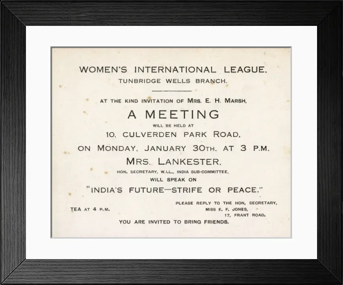 Framed Print : Invitation card, Womens International League Framed Print : Invitation card, Womens International League