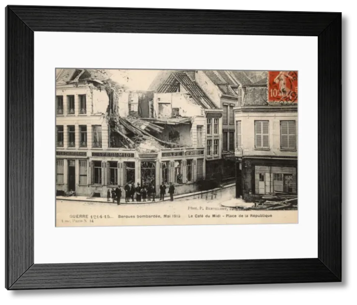 Framed Print : Bombing of Bergues, France, Place de la Republique, WW1 Framed Print : Bombing of Bergues, France, Place de la Republique, WW1