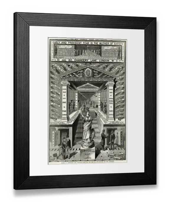 Framed Print : Advert for Chancery Lane safe deposit 1886