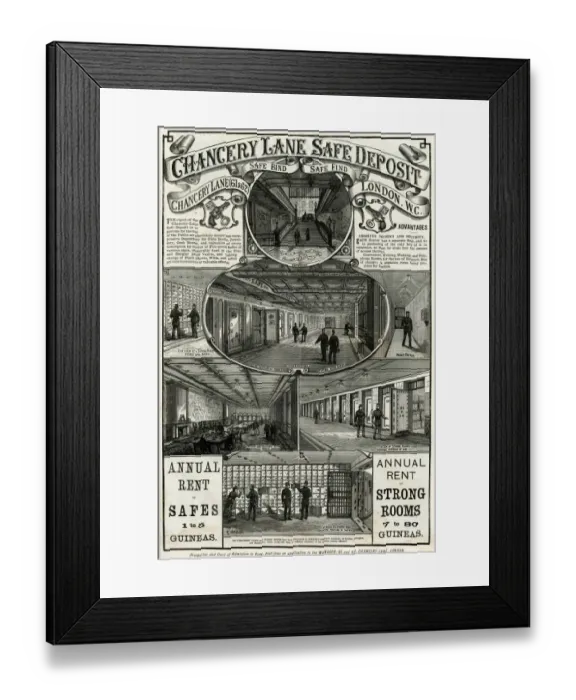 Framed Print : Advert for Chancery Lane safe deposit 1886 Framed Print : Advert for Chancery Lane safe deposit 1886