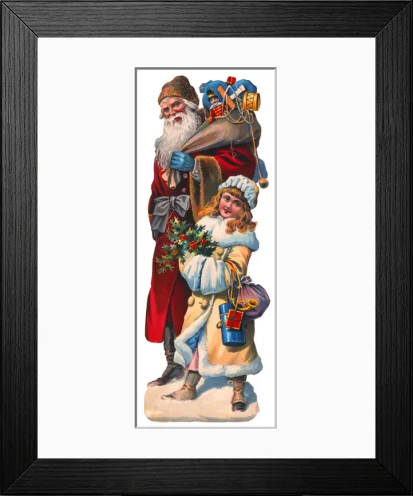Framed Print : Victorian scrap, Father Christmas and girl