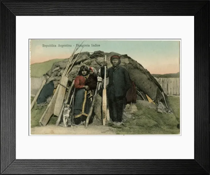 Framed Print : A family of Patagonian Indians outside their home Framed Print : A family of Patagonian Indians outside their home