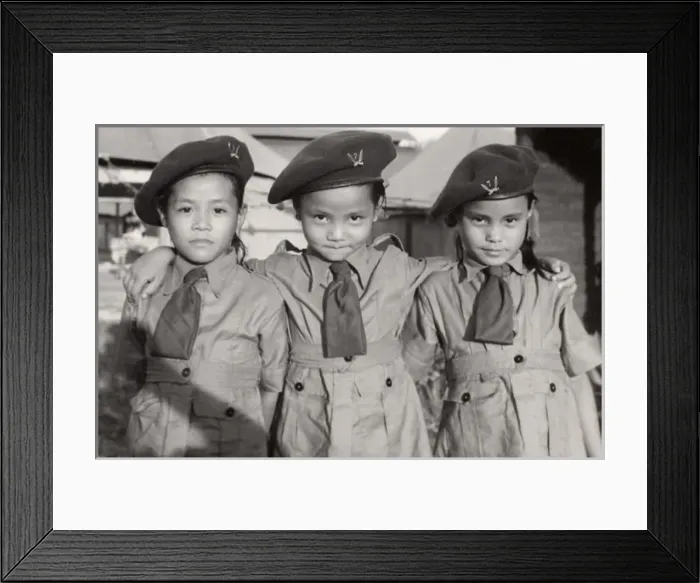 Framed Print : Three brownie guides, Burma, 1941-1945 Framed Print : Three brownie guides, Burma, 1941-1945