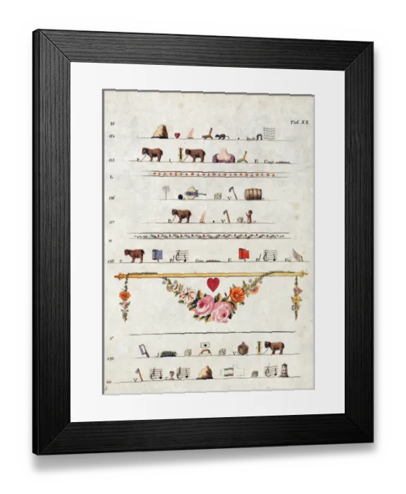 Framed Print : Napoleonic cut-out design Valentine heiroglyphs Framed Print : Napoleonic cut-out design Valentine heiroglyphs