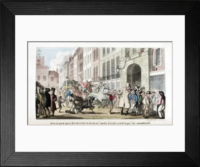 Framed Print : Pierce Egans Anecdotes: decrepid horses at Smithfield Framed Print : Pierce Egans Anecdotes: decrepid horses at Smithfield