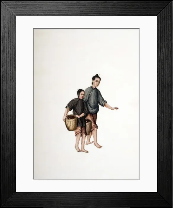 Framed Print : Drawing of 2 Chinese peasants carrying baskets Framed Print : Drawing of 2 Chinese peasants carrying baskets