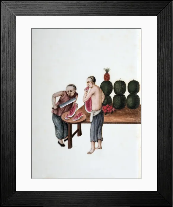 Framed Print : Drawing of Chinese market water-melon seller Framed Print : Drawing of Chinese market water-melon seller