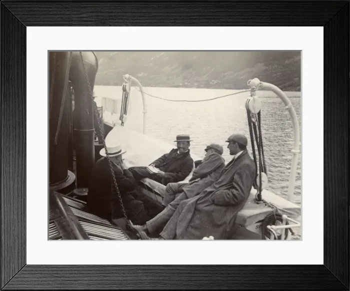 Framed Print : Men relaxing on a fjord steamer, Hardanger, Norway Framed Print : Men relaxing on a fjord steamer, Hardanger, Norway
