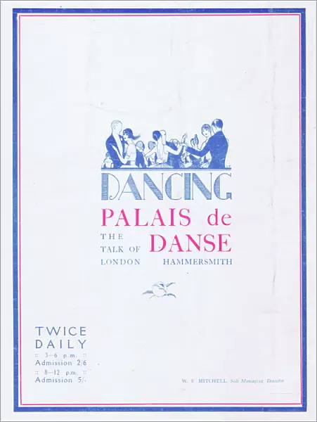 Advert for dancing at the Palais de Danse, Hammersmith, Lond