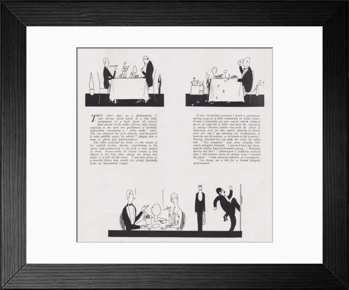 Framed Print : Art deco sketches of the dining experience, London, 1921 Framed Print : Art deco sketches of the dining experience, London, 1921
