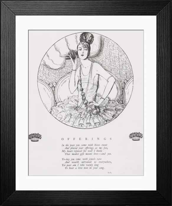 Framed Print : Art deco sketch entitled Offerings by G. Peres, 1921 Framed Print : Art deco sketch entitled Offerings by G. Peres, 1921