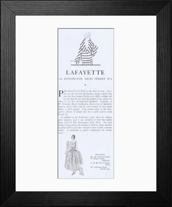 Framed Print : Advert for the fashion house of Lafayette, London, 1922 Framed Print : Advert for the fashion house of Lafayette, London, 1922