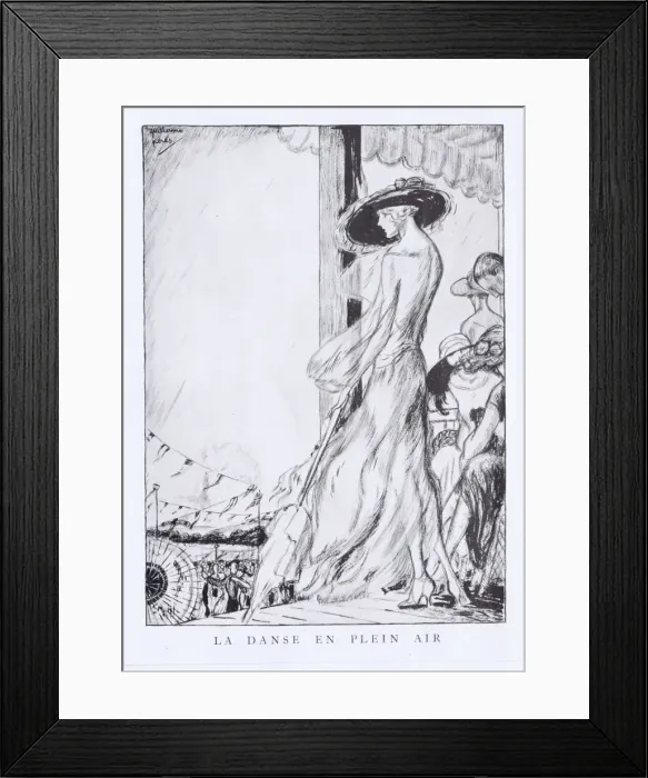 Framed Print : Art deco sketch of La Danse en Plein Air - a lady at the rac Framed Print : Art deco sketch of La Danse en Plein Air - a lady at the rac