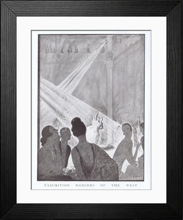 Framed Print : Art deco sketch by Peres of exhibition dancers in audience Framed Print : Art deco sketch by Peres of exhibition dancers in audience