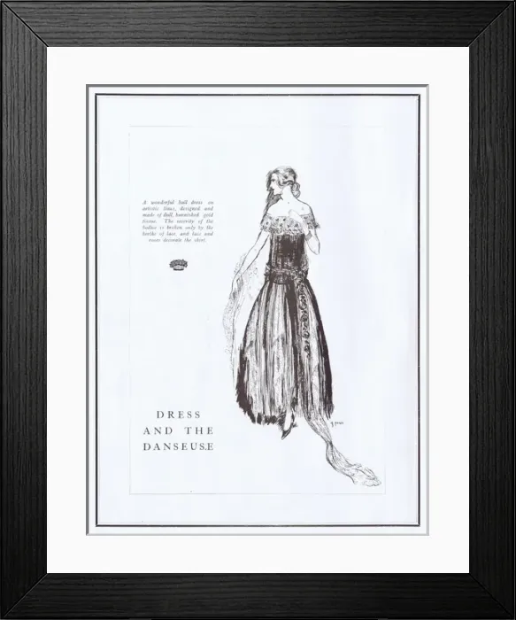 Framed Print : Dress and Danseuse - a sketch by Peres for a ball dress, 19 Framed Print : Dress and Danseuse - a sketch by Peres for a ball dress, 19