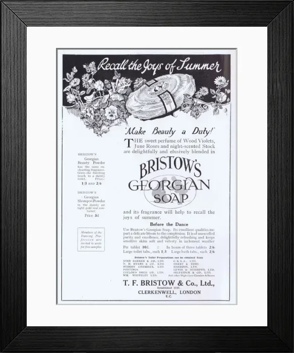 Framed Print : Advert for Bristows Georgian Soap, London, 1923 Framed Print : Advert for Bristows Georgian Soap, London, 1923