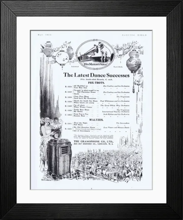 Framed Print : Advert for His Masters Voice latest dance successes Framed Print : Advert for His Masters Voice latest dance successes