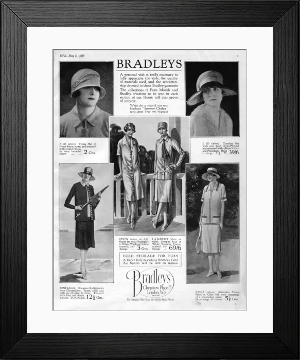 Framed Print : Advert for Bradleys featuring summer outfits, London, 1926 Framed Print : Advert for Bradleys featuring summer outfits, London, 1926