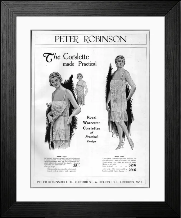 Framed Print : Advert for Royal Worcester Corslettes at Peter Robinson, Lon Framed Print : Advert for Royal Worcester Corslettes at Peter Robinson, Lon