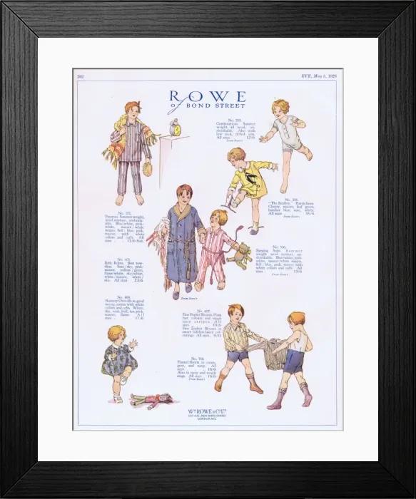 Framed Print : Advert for childrens garments at Rowes of Bond Street, Lon Framed Print : Advert for childrens garments at Rowes of Bond Street, Lon