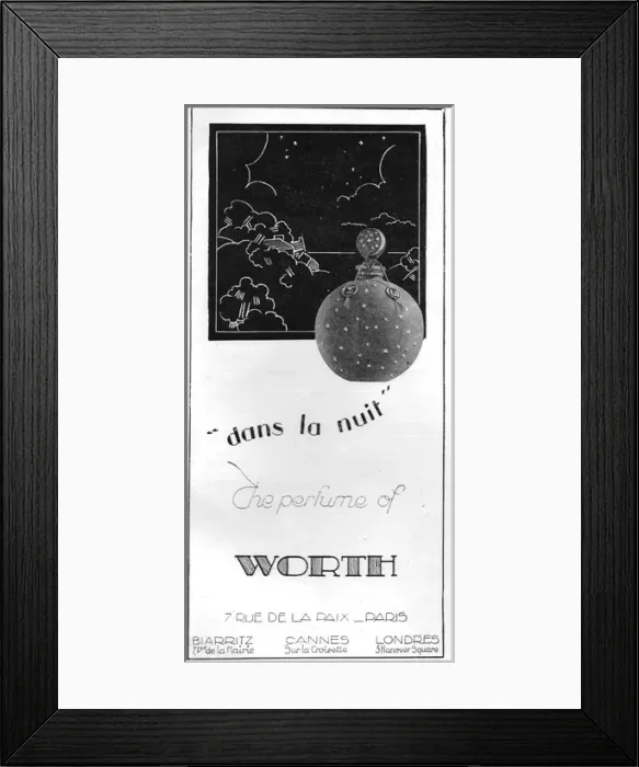 Framed Print : Advert for Worths perfume, Dans La Nuit, Paris, 1926 Framed Print : Advert for Worths perfume, Dans La Nuit, Paris, 1926