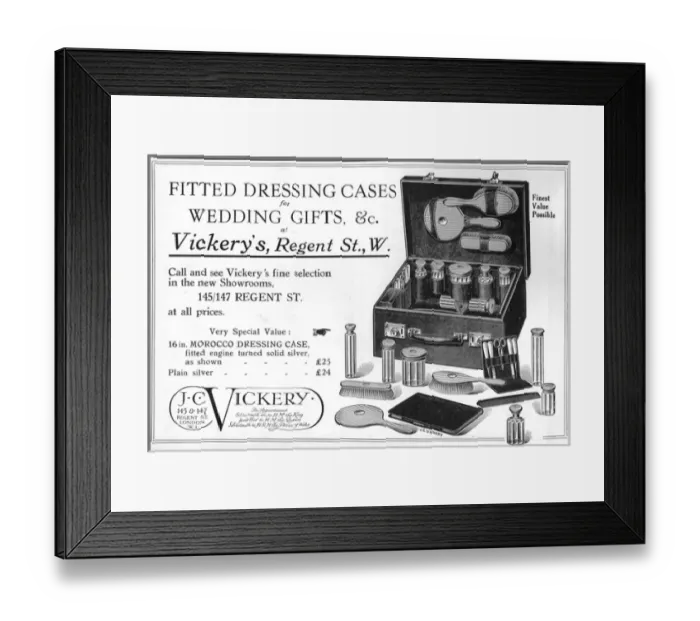 Framed Print : Advert for fitted dressing cases from Vickerys, London, 192 Framed Print : Advert for fitted dressing cases from Vickerys, London, 192