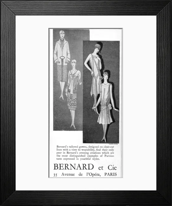 Framed Print : Advert for the Paris fashion house of Bernard et Cie, 1926