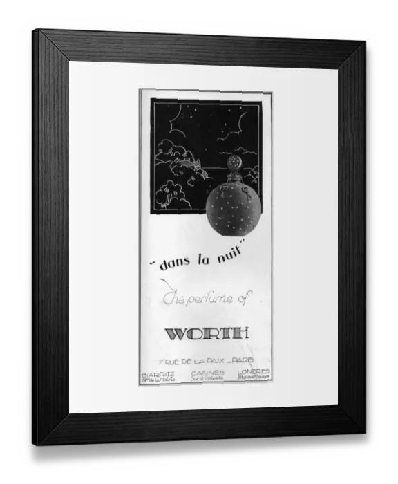Framed Print : Advert for Worth perfume Dans La Nuit, Paris 1926 Framed Print : Advert for Worth perfume Dans La Nuit, Paris 1926