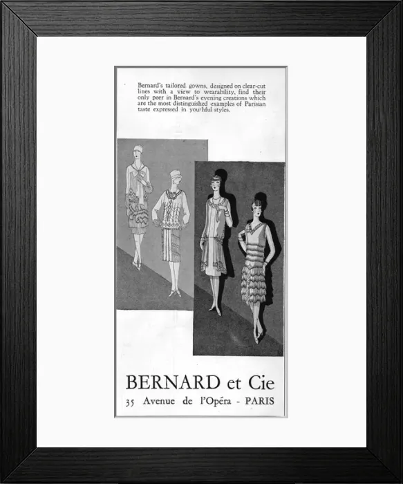Framed Print : Advert for the fashion house of Bernard et Cie, Paris, 1926 Framed Print : Advert for the fashion house of Bernard et Cie, Paris, 1926