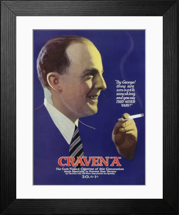 Framed Print : Advert for Craven A Cigarettes, London, 1926 Framed Print : Advert for Craven A Cigarettes, London, 1926