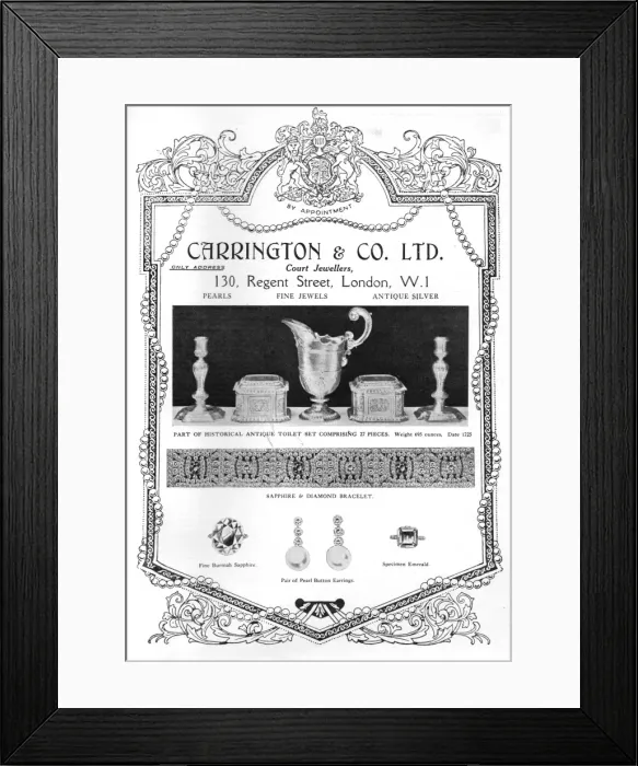 Framed Print : Advert for Carrington & Co Ltd, Court Jewellers, London, 192 Framed Print : Advert for Carrington & Co Ltd, Court Jewellers, London, 192