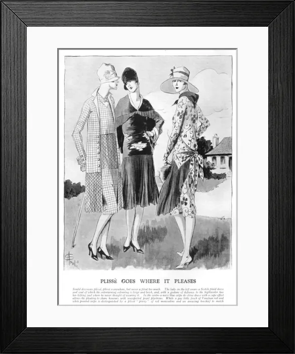 Framed Print : Three summer fashion ensembles sketched by Soulie, 1926 Framed Print : Three summer fashion ensembles sketched by Soulie, 1926
