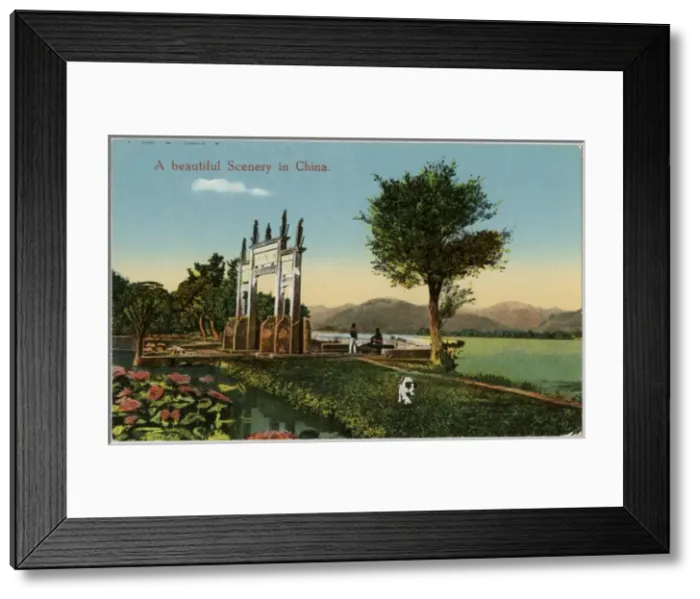 Framed Print : Traditional Chinese archway, lakeside at Hangzhou, China Framed Print : Traditional Chinese archway, lakeside at Hangzhou, China
