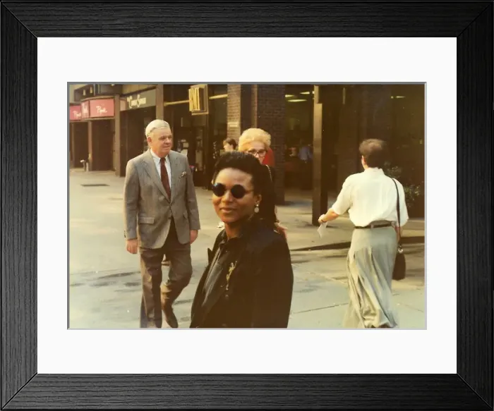 Framed Print : Lorna Holder outside shops in Manhattan New York Framed Print : Lorna Holder outside shops in Manhattan New York