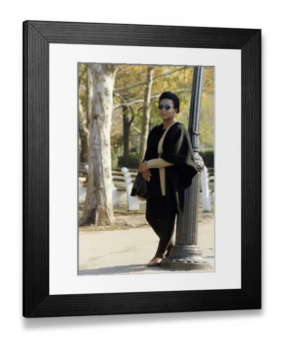 Framed Print : Lorna Holder in Central Park New York, by a lamp post Framed Print : Lorna Holder in Central Park New York, by a lamp post