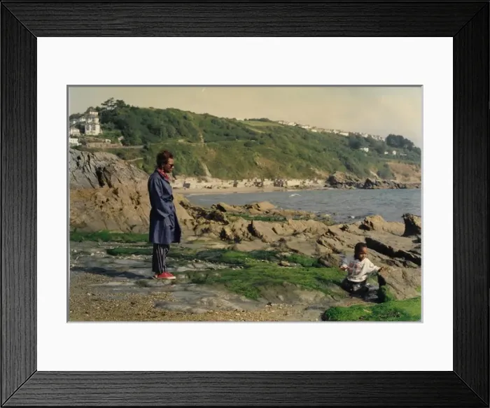 Framed Print : British Caribbean mother and child in East Loe Cornwall Engl Framed Print : British Caribbean mother and child in East Loe Cornwall Engl