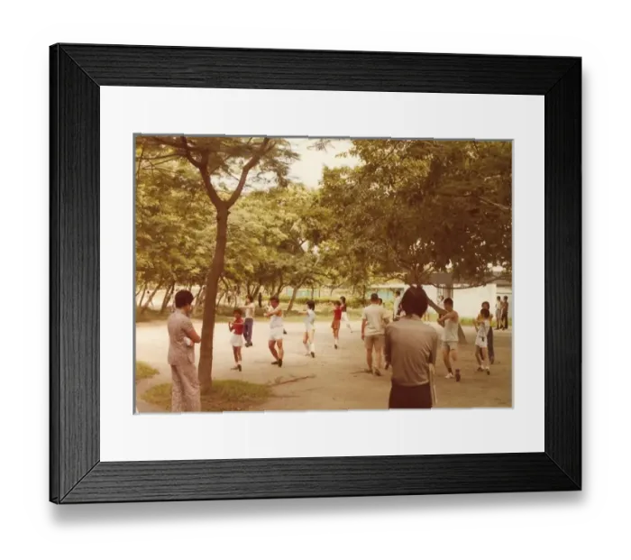 Framed Print : Children and grown-ups at shadow boxing class in a park, Hon Framed Print : Children and grown-ups at shadow boxing class in a park, Hon