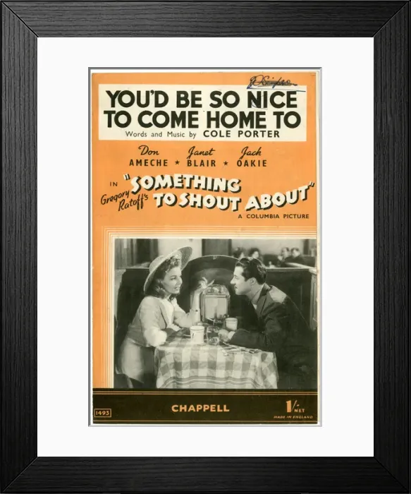 Framed Print : Music cover, You d Be So Nice To Come Home To Framed Print : Music cover, You d Be So Nice To Come Home To