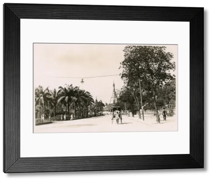 Framed Print : Street scene and Shwe Dagon Pagoda, Rangoon, Burma Framed Print : Street scene and Shwe Dagon Pagoda, Rangoon, Burma