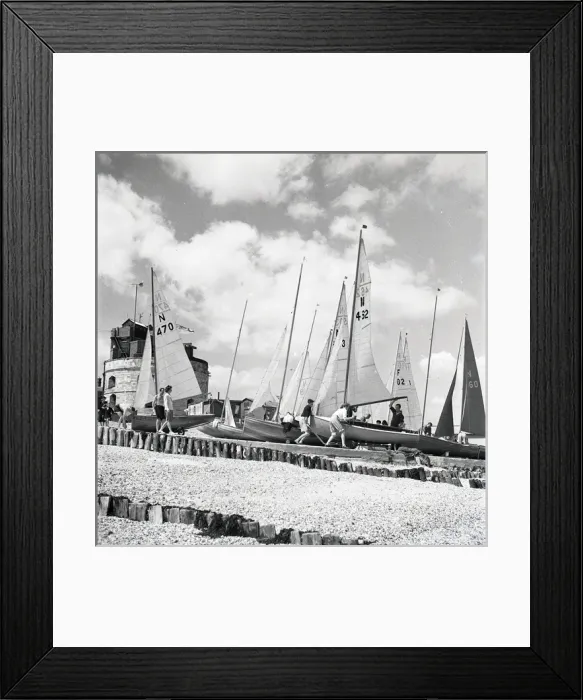 Framed Print : National 12 sailing dinghies on a Devon beach Framed Print : National 12 sailing dinghies on a Devon beach