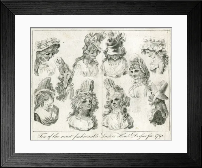 Framed Print : Fashionable headdresses for 1791